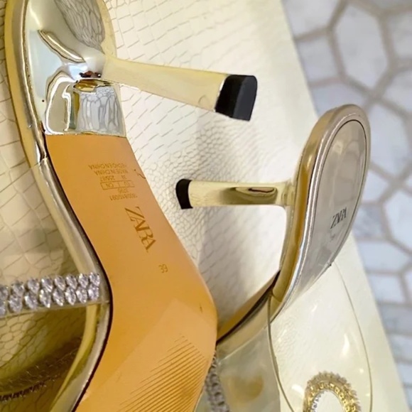 💋 Zara Gold Heels with Rhinestones *NEW 39 - Picture 10 of 10